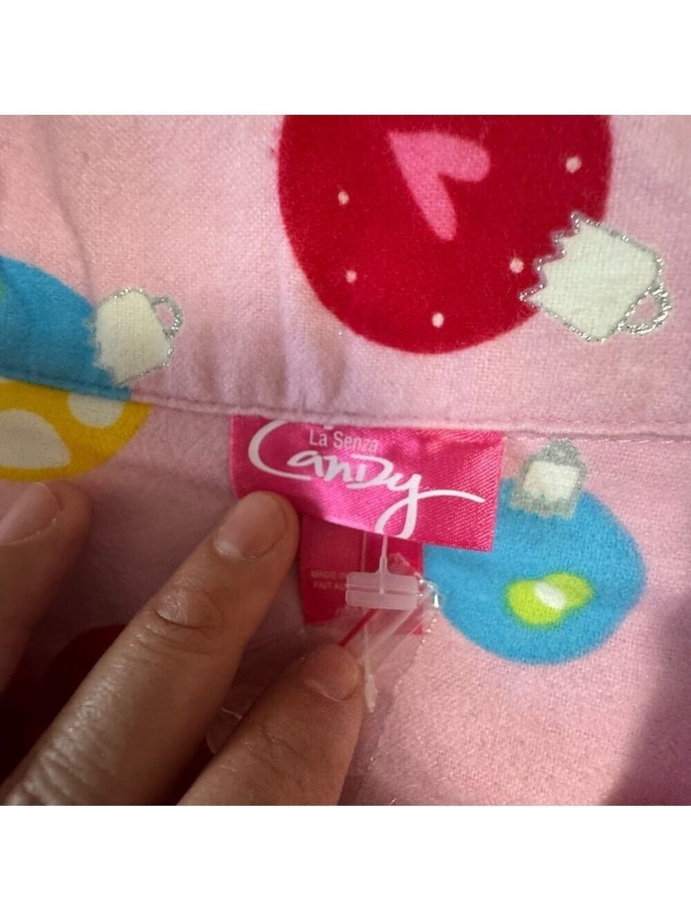 La SENZA Pink Pajama Top with Colorful Patterns Christmas Medium - Picture 4 of 11